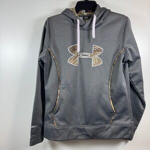 Under Armour Hoodie Womens M ColdGear Storm1‎ Camo Logo Gray Realtree Pullover